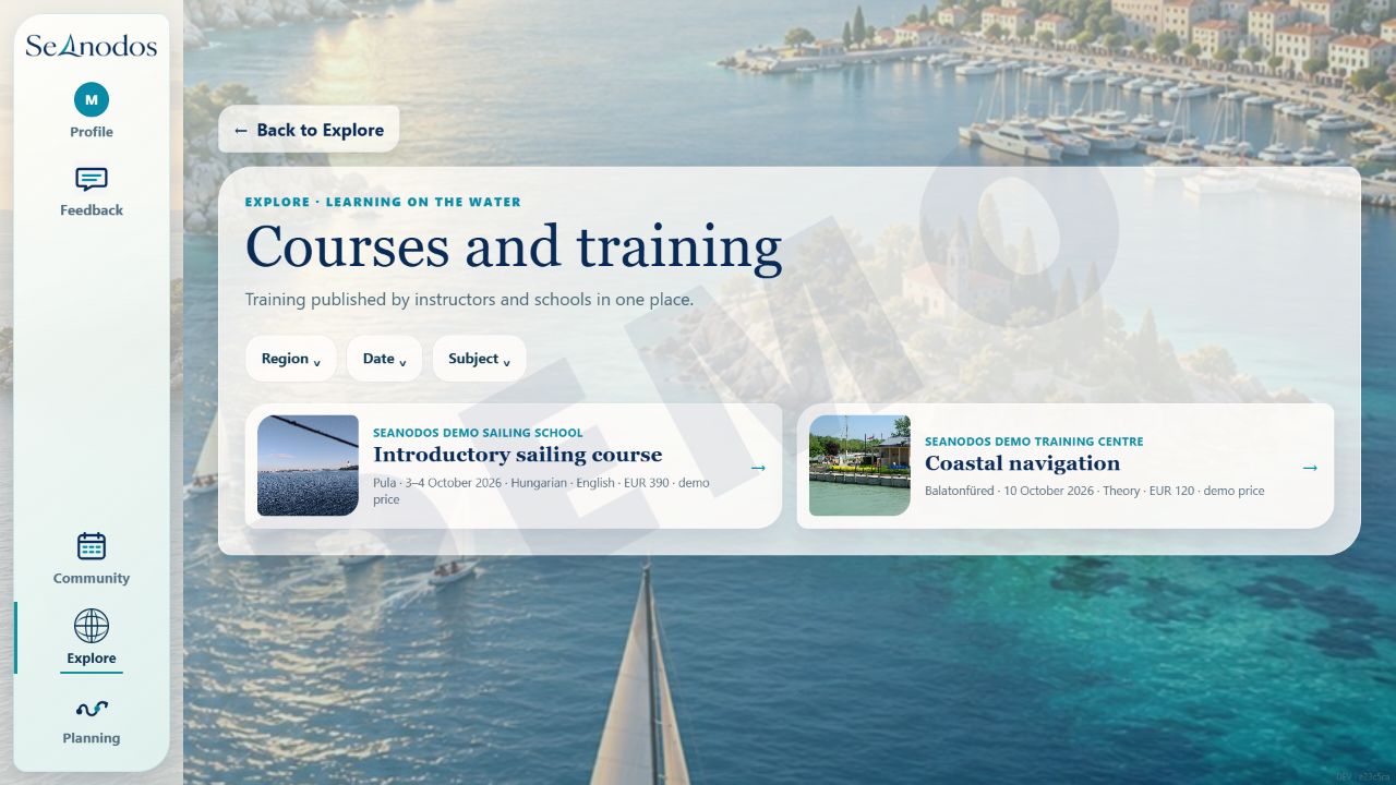 Seanodos courses and training interface
